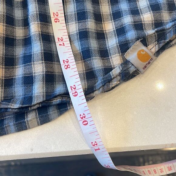 Carhartt men’s plaid shirt size large, blue cream color, big button pockets. - Picture 6 of 8